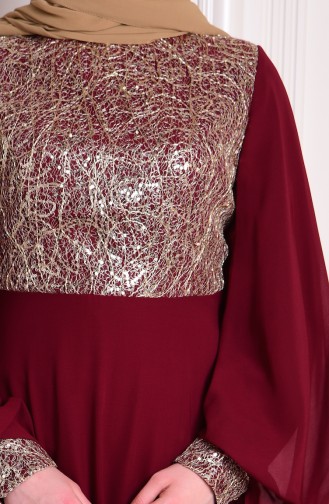 Claret Red Hijab Evening Dress 2858-03
