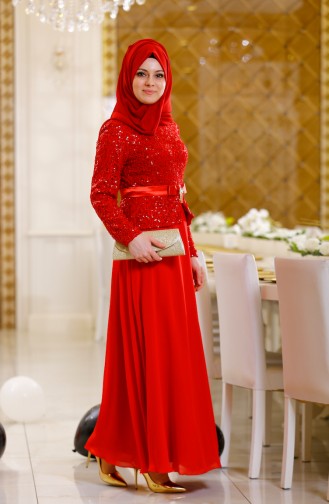 Rot Hijab Kleider 2934-04