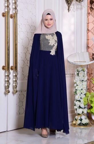 Navy Blue İslamitische Avondjurk 2857-06