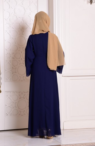 Navy Blue Hijab Evening Dress 2858-05