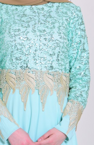 Dantel Detaylı Şifon Elbise 2949-02 Mint Yeşil