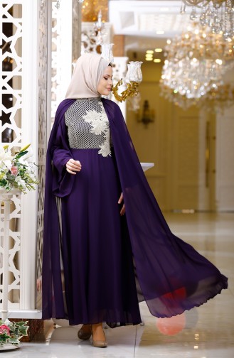 Purple Hijab Evening Dress 2857-01