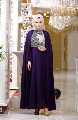 Purple Hijab Evening Dress 2857-01