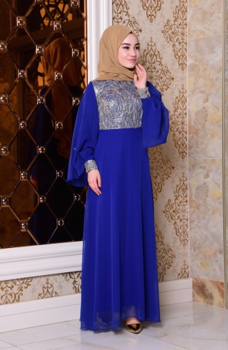 Saxe Hijab Evening Dress 2858-08
