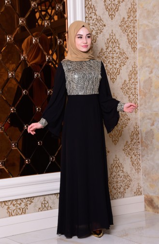 Black Hijab Evening Dress 2858-01