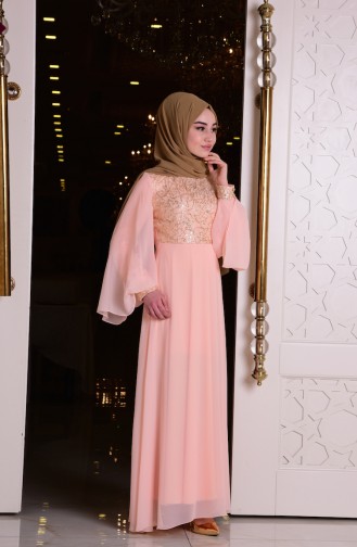 Salmon Hijab Evening Dress 2858-06