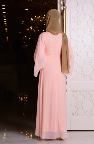 فستان مناسبات مع تفاصيل لامعة لون مشمشي  2858-02