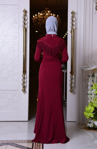 İşleme Detaylı Püsküllü Abiye Elbise 0315-01 Bordo