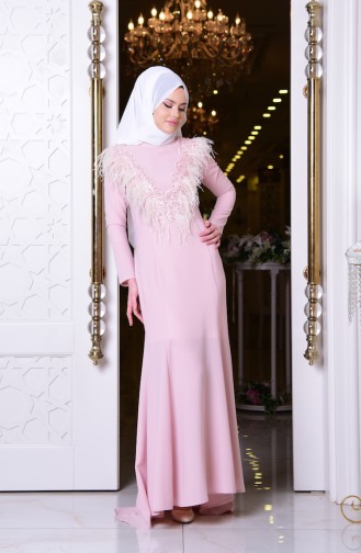Powder Hijab Evening Dress 0318-01