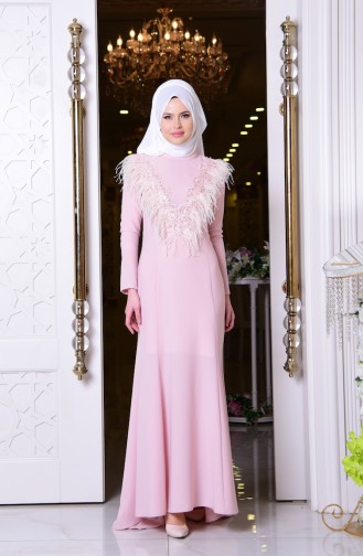 Powder Hijab Evening Dress 0318-01