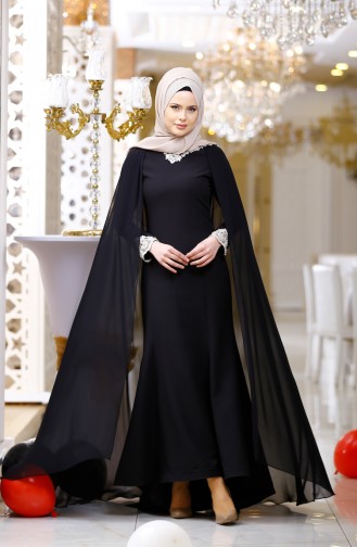 Black Hijab Evening Dress 0327-01