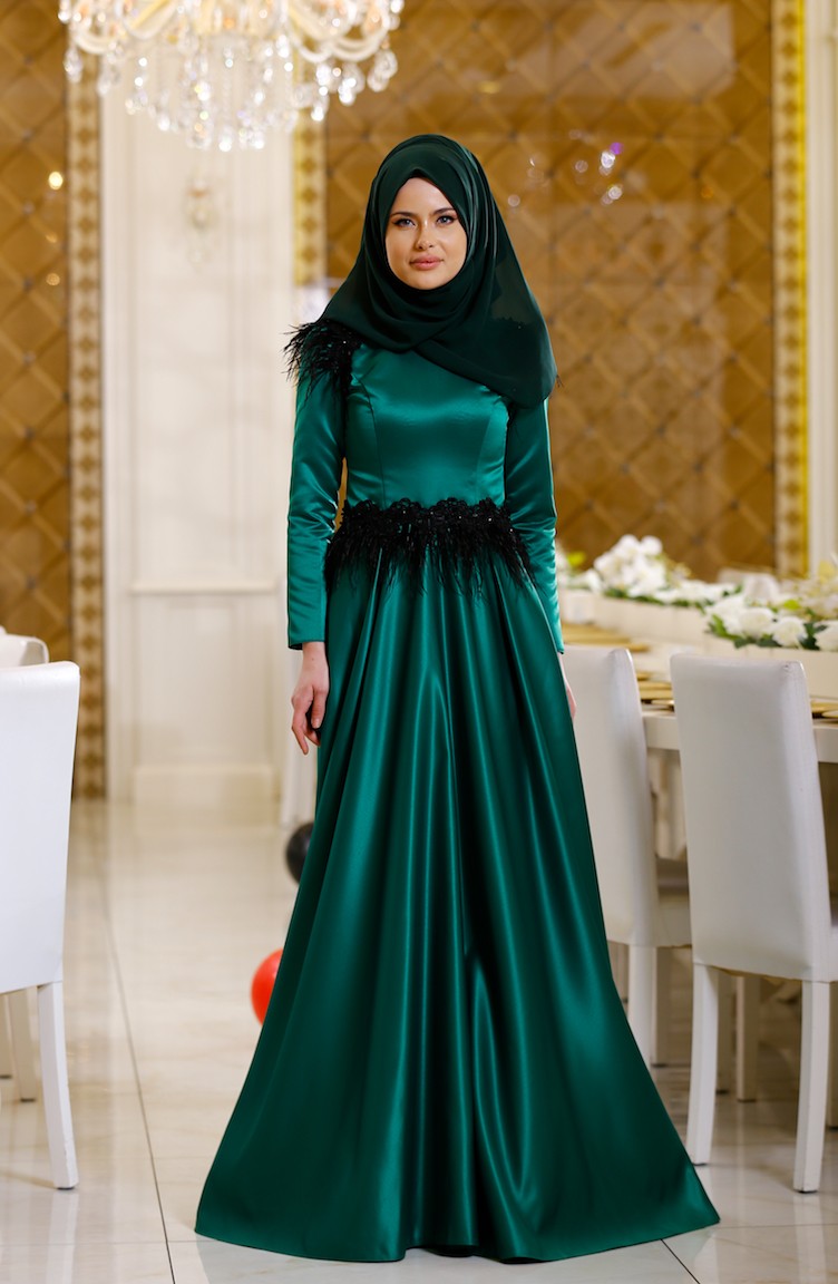 فساتين سهرة بتصميم اسلامي أخضر حشيشي 0337-01