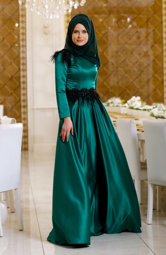 فساتين سهرة بتصميم اسلامي أخضر حشيشي 0337-01
