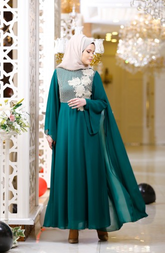 Green Hijab Evening Dress 2857-05