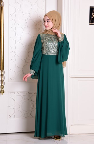 Green Hijab Evening Dress 2858-02