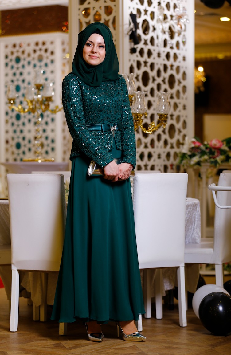 Green Hijab Dress 293403 Sefamerve