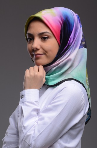 Karaca Desenli Eşarp 90171-10 Siyah Su Yeşil