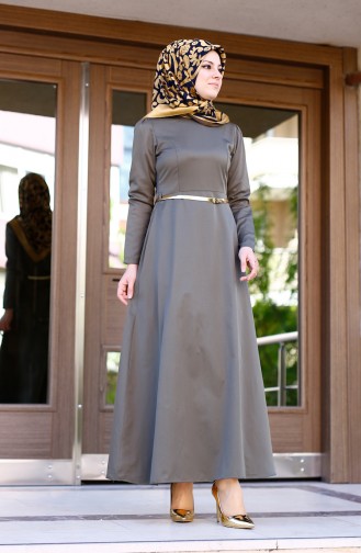 Khaki Hijab Kleider 2201-14