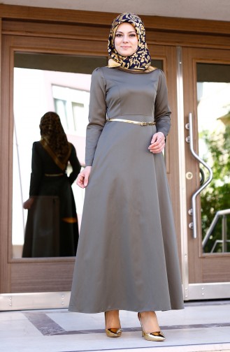 Khaki Hijab Dress 2201-14