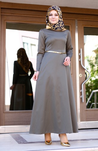 Khaki Hijab Kleider 2201-14