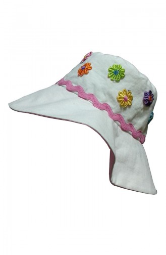 Renli Çiçekli Fötr Şapka NS121 Beyaz Pembe
