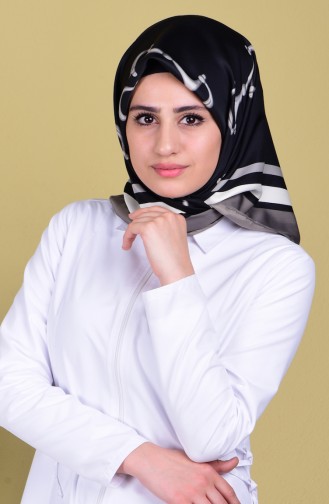 Desenli Twill Eşarp 50030-12 Füme Siyah