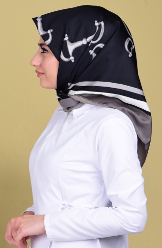 Desenli Twill Eşarp 50030-12 Füme Siyah