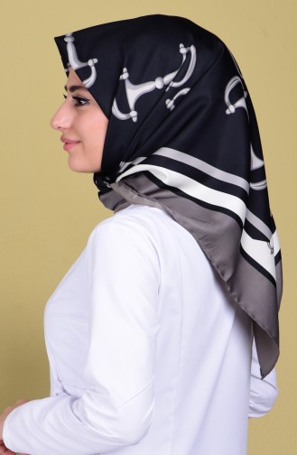 Desenli Twill Eşarp 50030-12 Füme Siyah