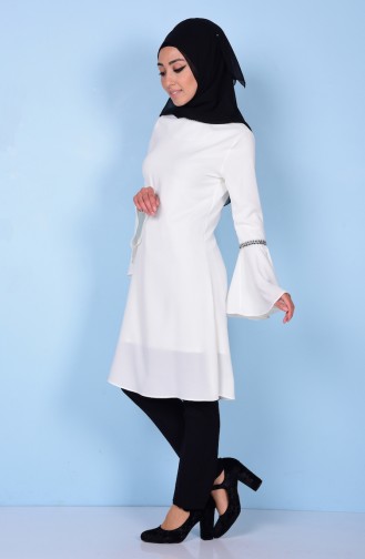 İşleme Detaylı İspanyol Kol Tunik 5313-07 Beyaz