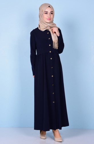 Abaya Détail Plis 2111-01 Bleu Marine 2111-01