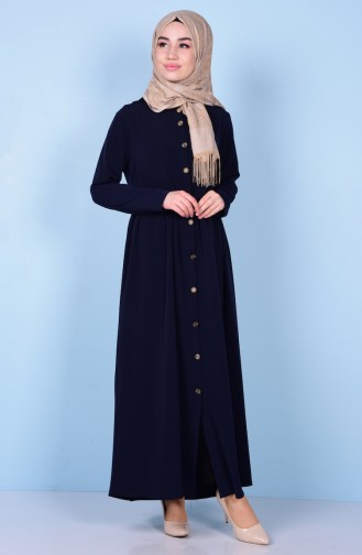 Abaya Détail Plis 2111-01 Bleu Marine 2111-01