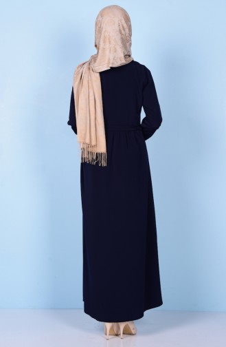 Abaya Détail Plis 2111-01 Bleu Marine 2111-01