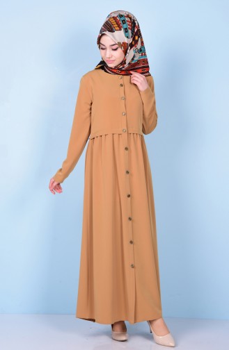 Abaya Détail Plis 2111-04 Moutarde 2111-04