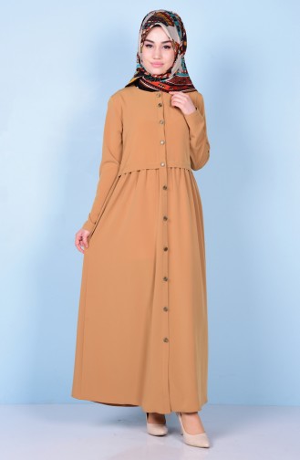 Abaya Détail Plis 2111-04 Moutarde 2111-04