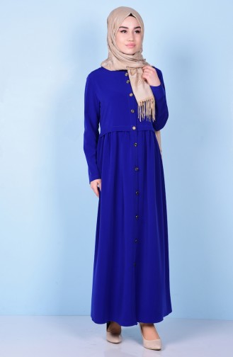 Abaya Détail Plis 2111-05 Bleu Roi 2111-05