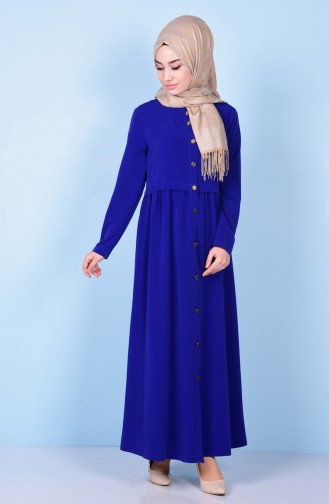 Abaya Détail Plis 2111-05 Bleu Roi 2111-05