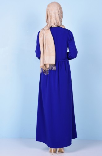 Abaya Détail Plis 2111-05 Bleu Roi 2111-05