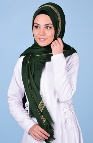 Şerit Detaylı Şal 3638-11 Koyu Yeşil