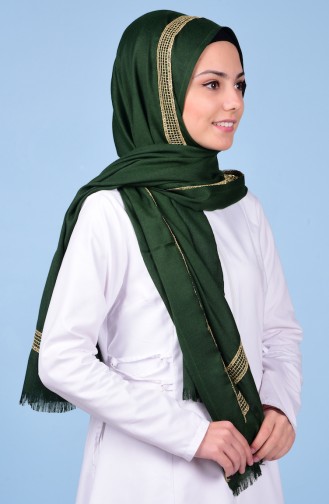 Şerit Detaylı Şal 3638-11 Koyu Yeşil