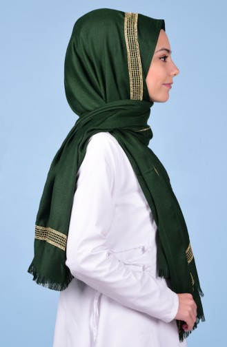 Şerit Detaylı Şal 3638-11 Koyu Yeşil