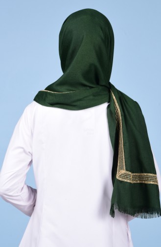 Şerit Detaylı Şal 3638-11 Koyu Yeşil
