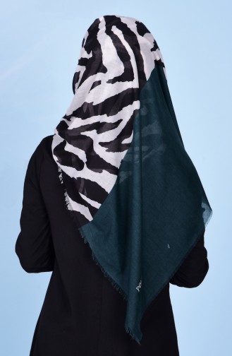 Zebra Desenli Pamuk Şal 50185-02 Koyu Yeşil