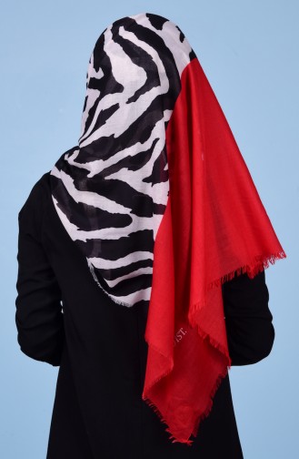 Zebra Desenli Pamuk Şal 50185-03 Kırmızı