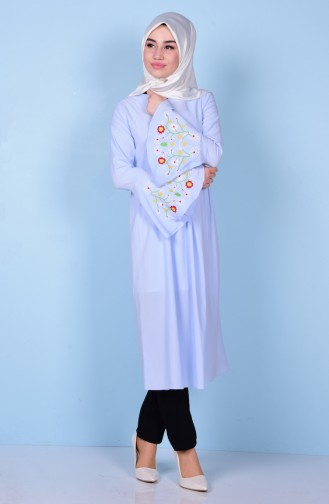İşleme Detaylı Tunik 2038-04 Mavi