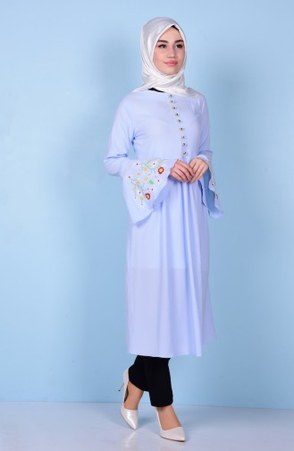 İşleme Detaylı Tunik 2038-04 Mavi