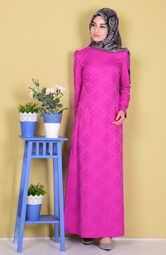 Jakarlı Elbise 2772-10 Fuşya