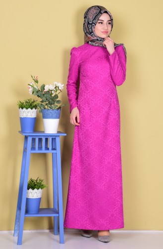 Jakarlı Elbise 2772-10 Fuşya