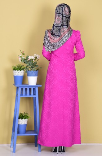 Jakarlı Elbise 2772-10 Fuşya