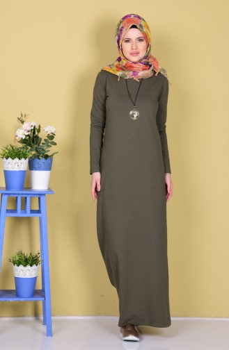 Kleid mit Halskette aus Zwei Garne Stoff 2779-05 Khaki Grün 2779-05