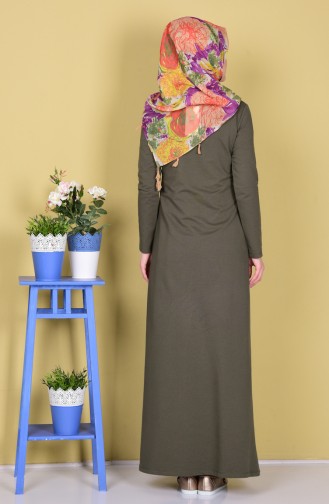 Kleid mit Halskette aus Zwei Garne Stoff 2779-05 Khaki Grün 2779-05